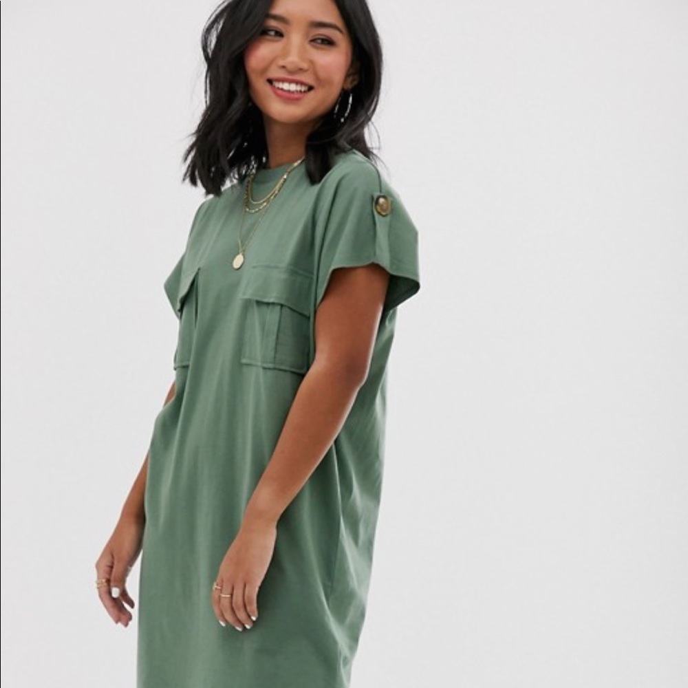 ASOS DESIGN Petite green utility t-shirt dress